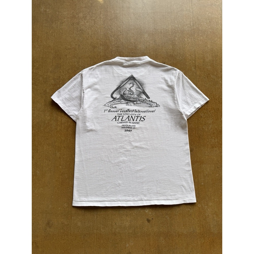 VTG 90s SandFest San Diego Fiesta Island Atlantis T-Shirt Oneita White L